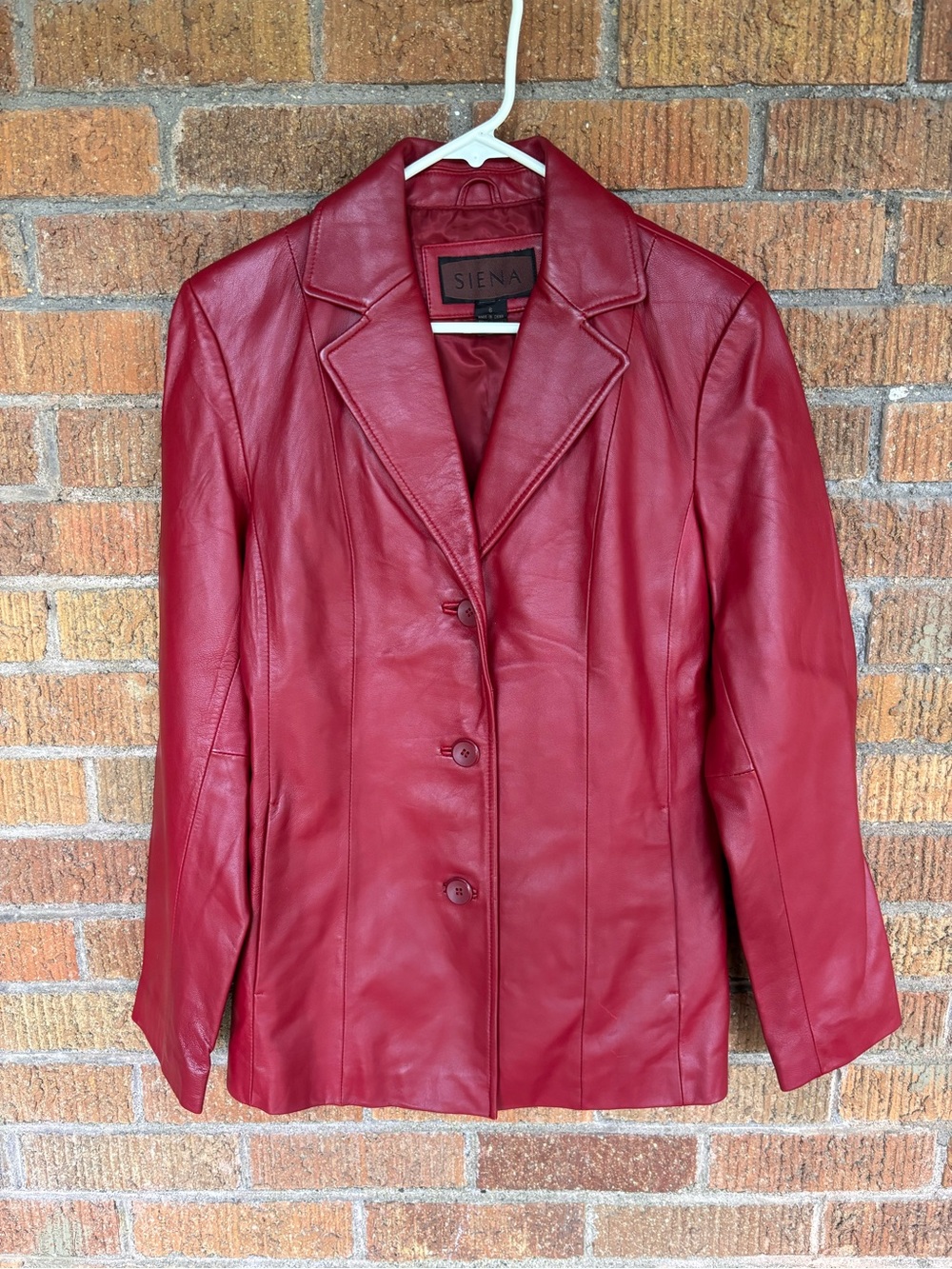 Vintage Siena Cherry Red Leather Jacket Blazer Sz 6 Womens